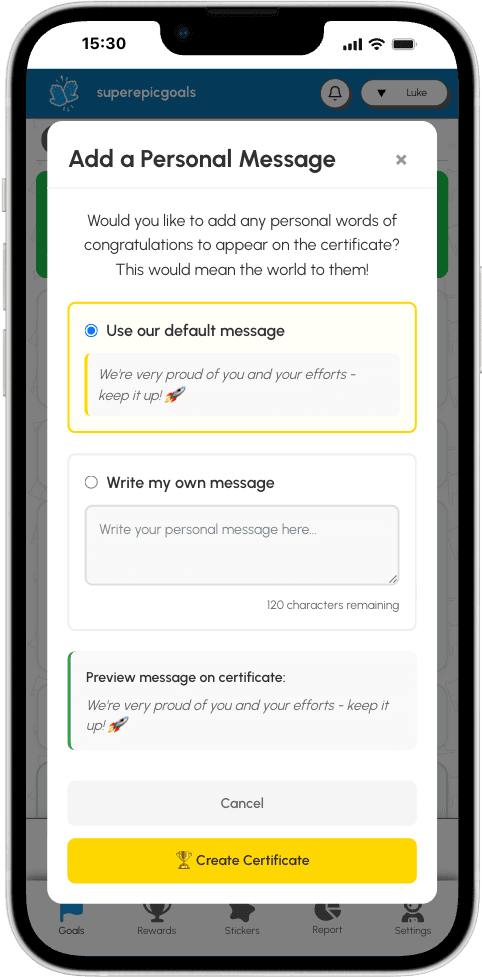 Printable personalized achievement certificate