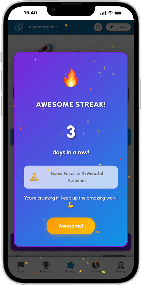Streak counter showing consecutive goal completion